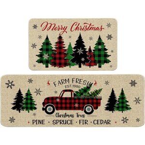Christmas Kitchen Mats Set of 2, Christmas Kitchen Rugs and Mats Farmhouse